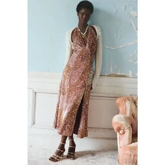 Free People | Dresses | New Free People Glitter Gold Midi Size Medium |  Poshmark